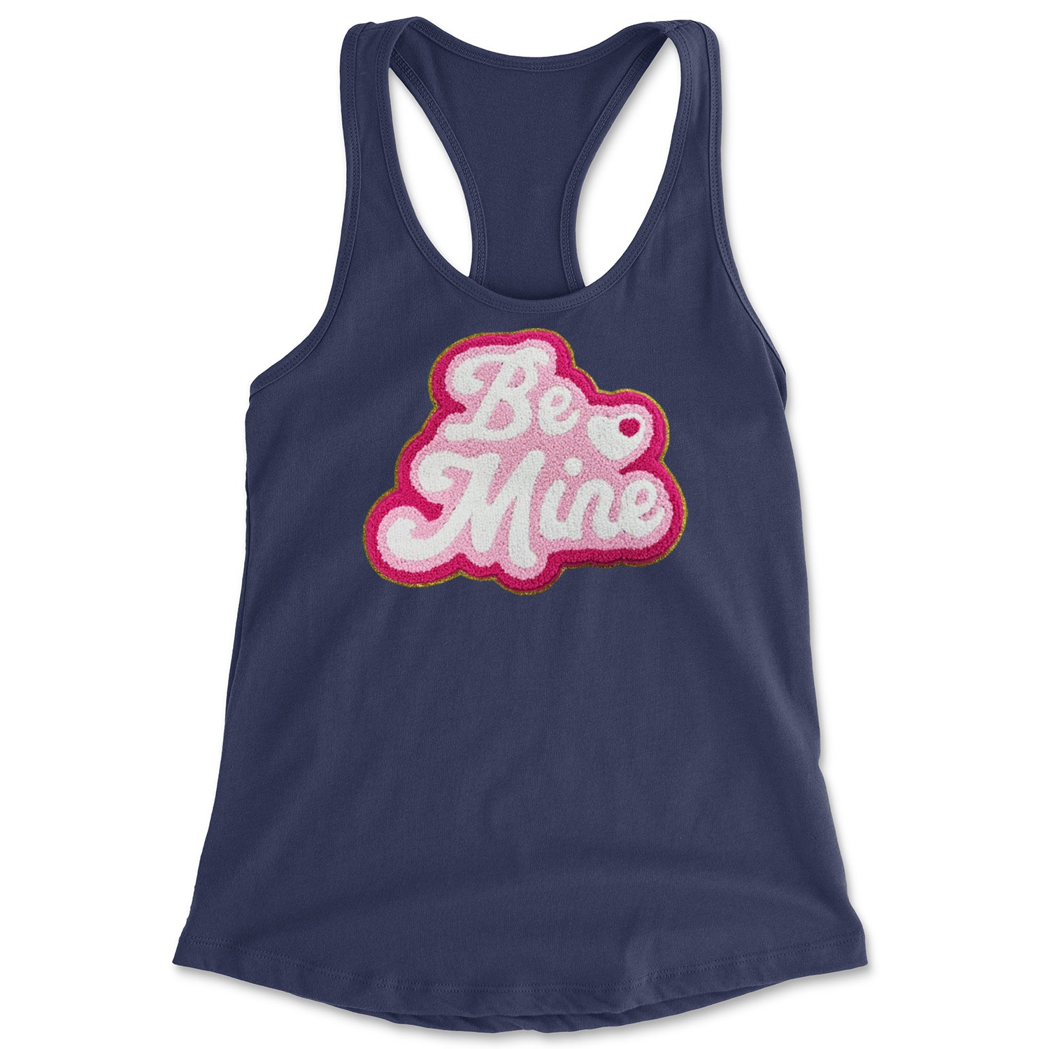Be Mine Chenille Patch Valentines Days Racerback Tank Top for Women Navy Blue