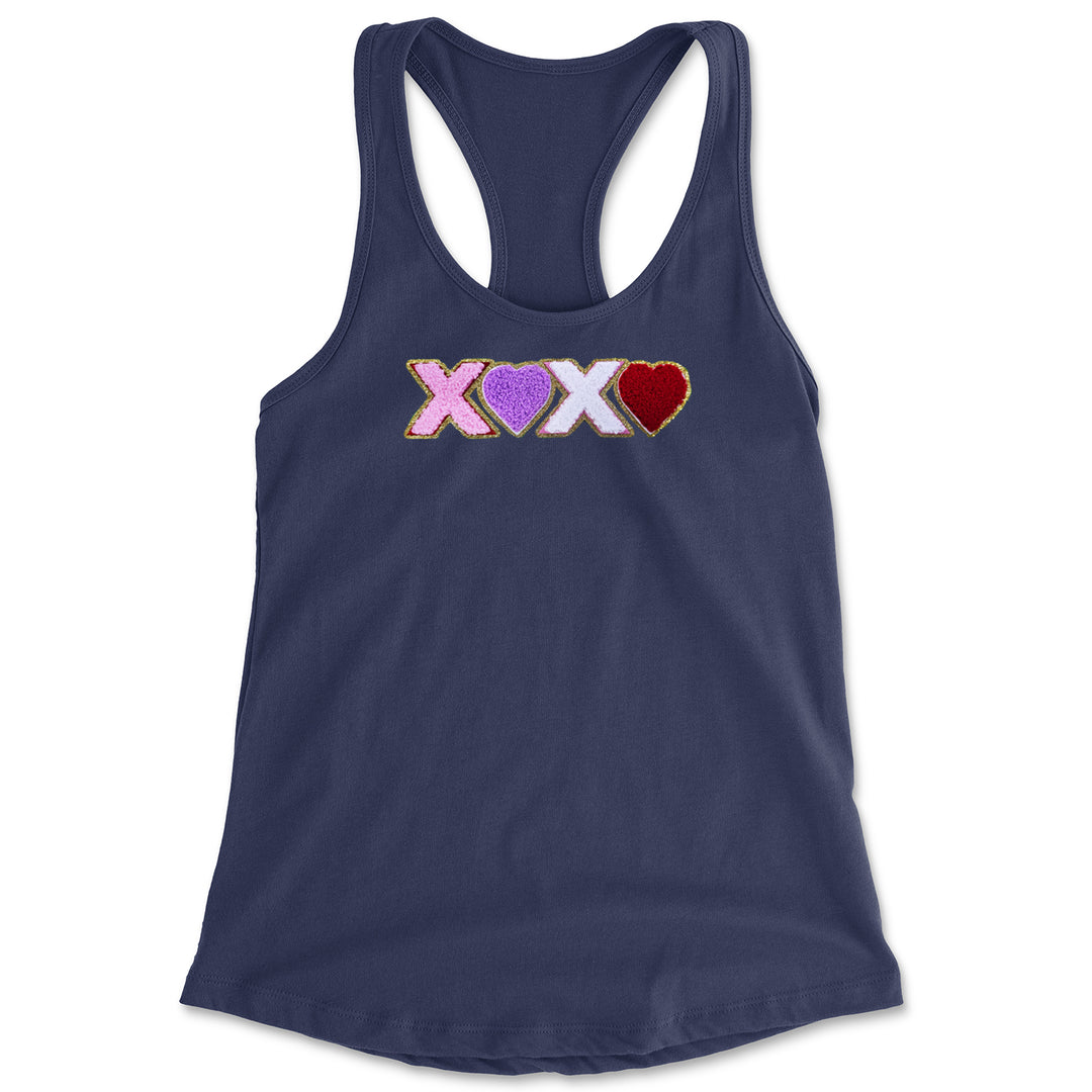 XOXO Chenille Patch Valentines Days Racerback Tank Top for Women Navy Blue