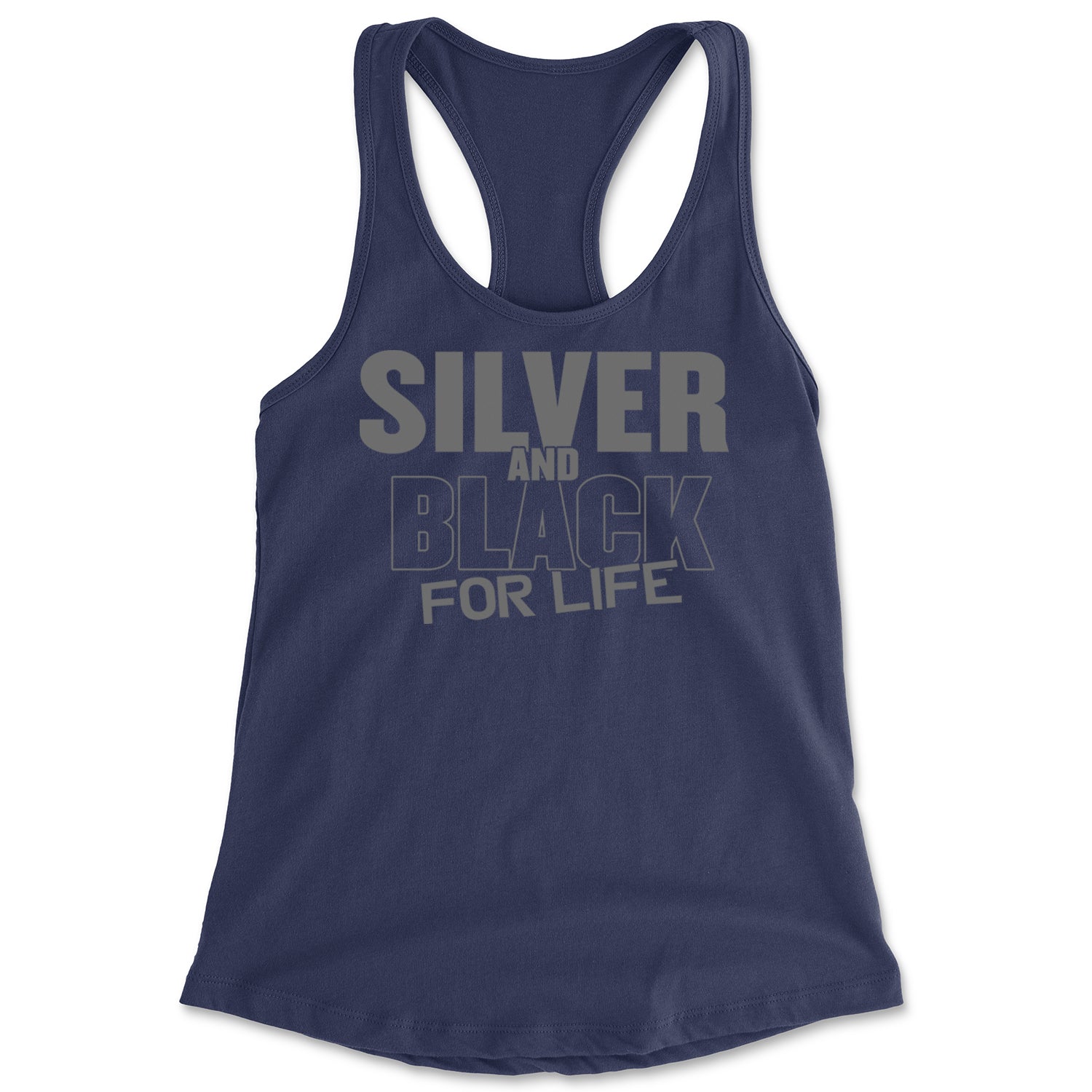 Silver And Black For Life Football Fan Racerback Tank Top for Women Navy Blue