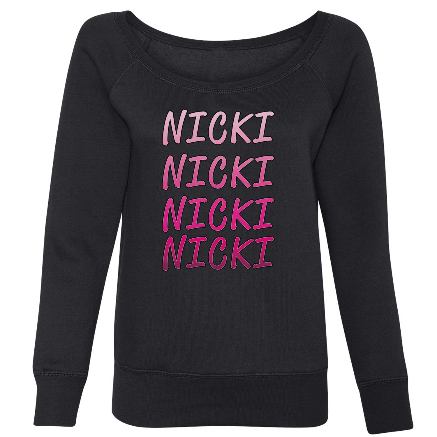 I Love Nicki Pink Printed Friday Music Slouchy Off Shoulder Oversized Sweatshirt