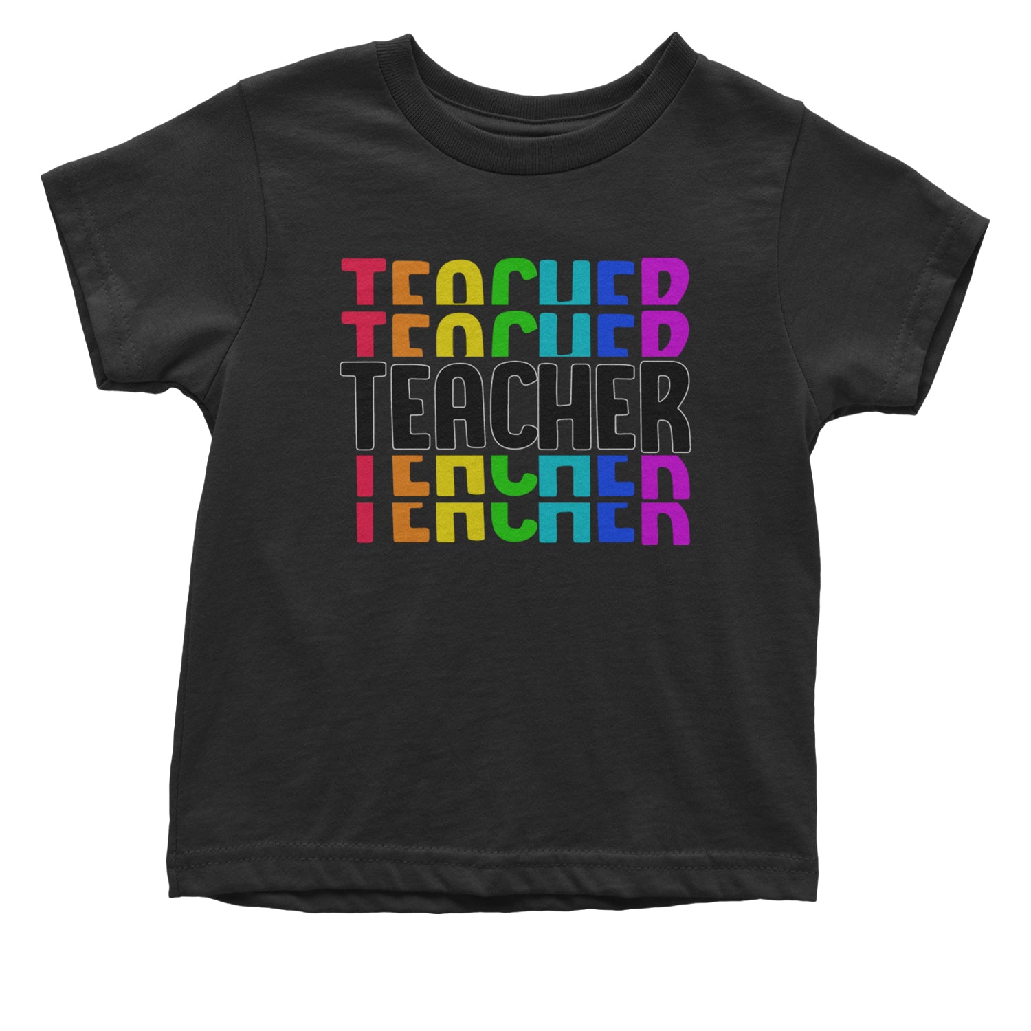 Teacher Repeated Rainbow Pattern Infant One-Piece Romper Bodysuit and Toddler T-shirt Black