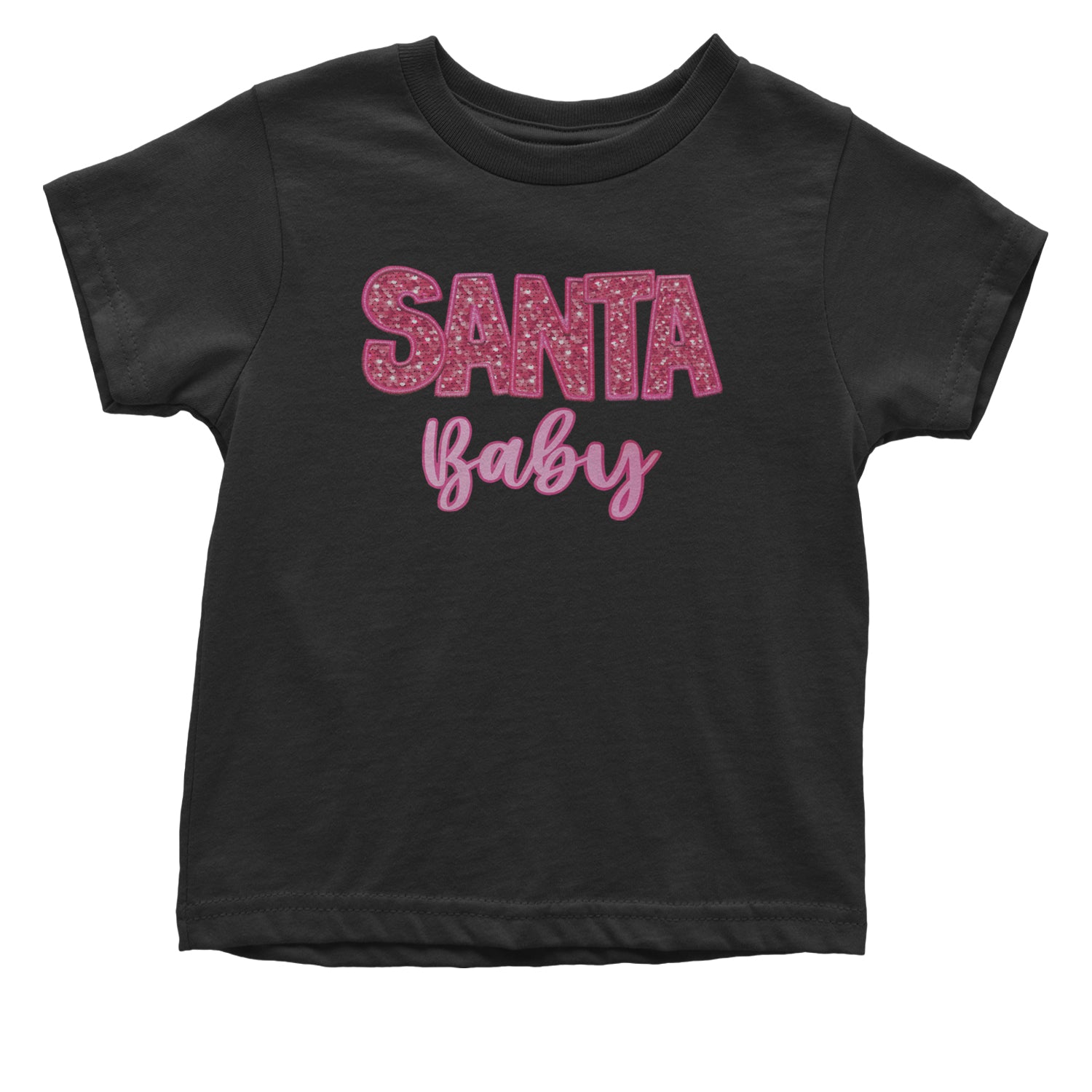 Santa Baby Faux Patch and Sequins Infant One-Piece Romper Bodysuit and Toddler T-shirt Black