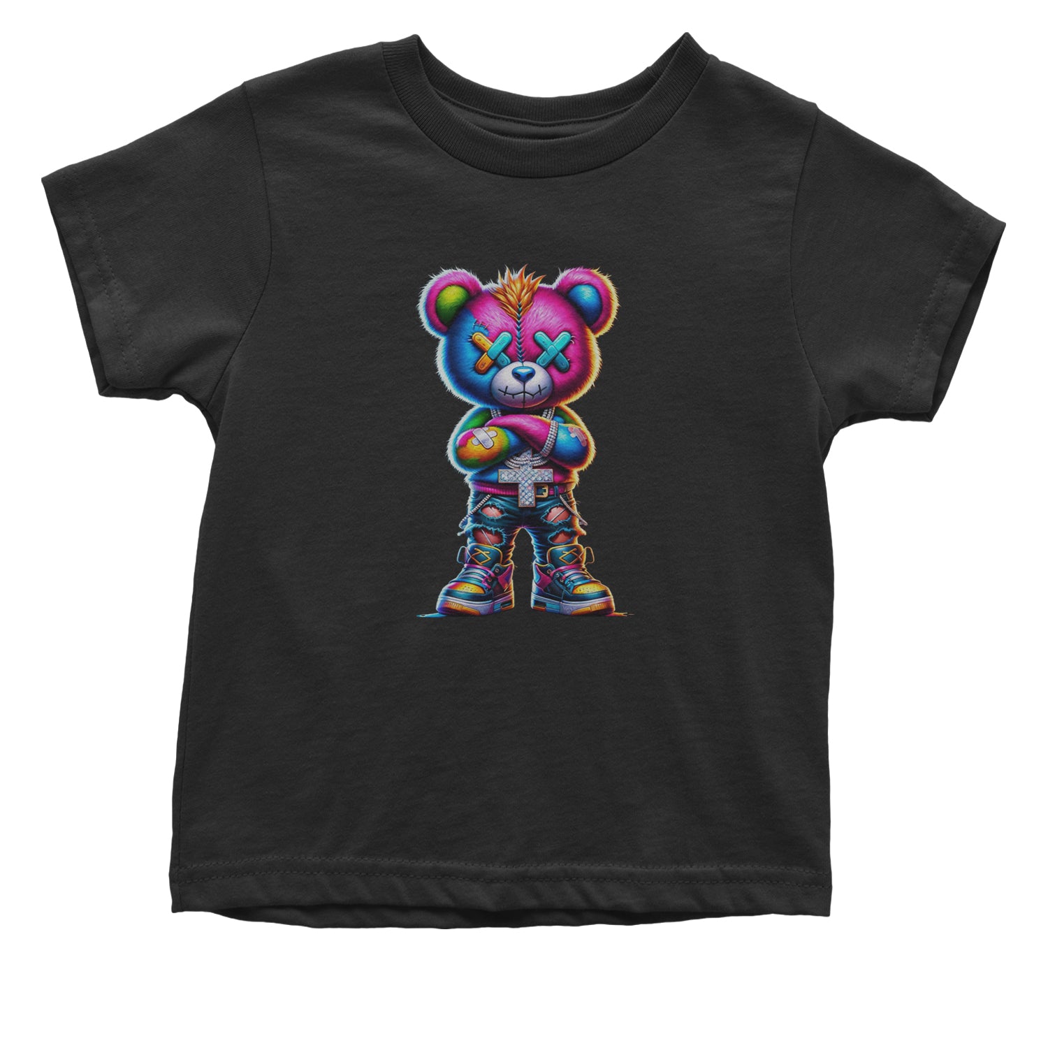 Stitched Neon Urban Graffiti Bear Infant One-Piece Romper Bodysuit Or Toddler T-shirt Black