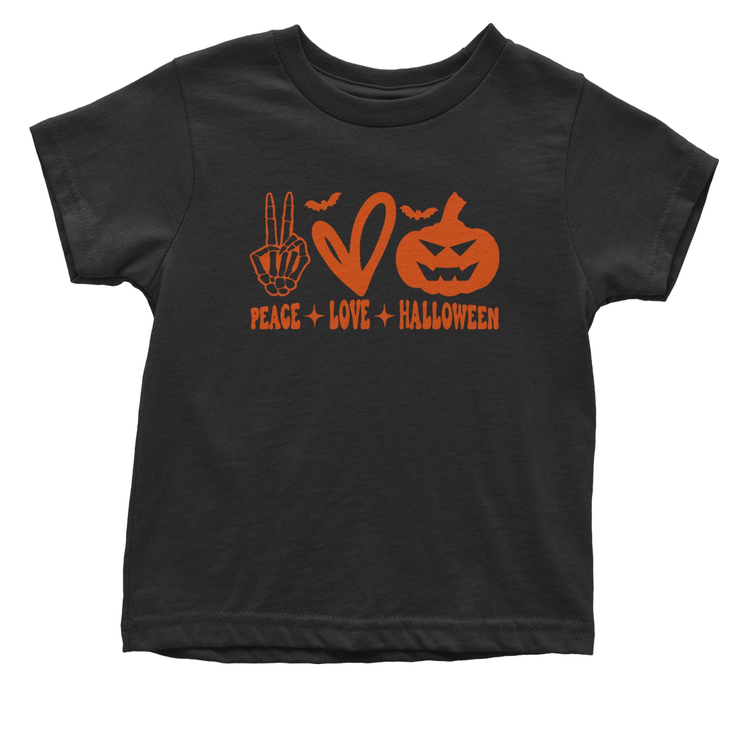 Peace, Love and Halloween Infant One-Piece Romper Bodysuit and Toddler T-shirt Black