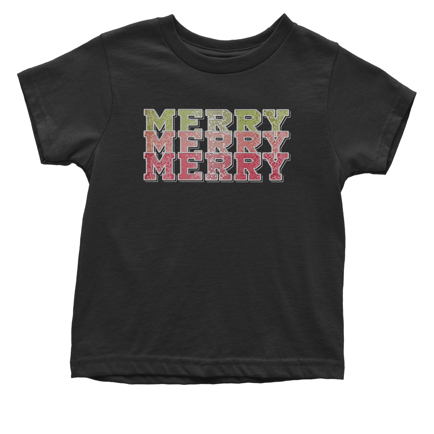 Merry Merry Merry Faux Sequins Infant One-Piece Romper Bodysuit and Toddler T-shirt Black