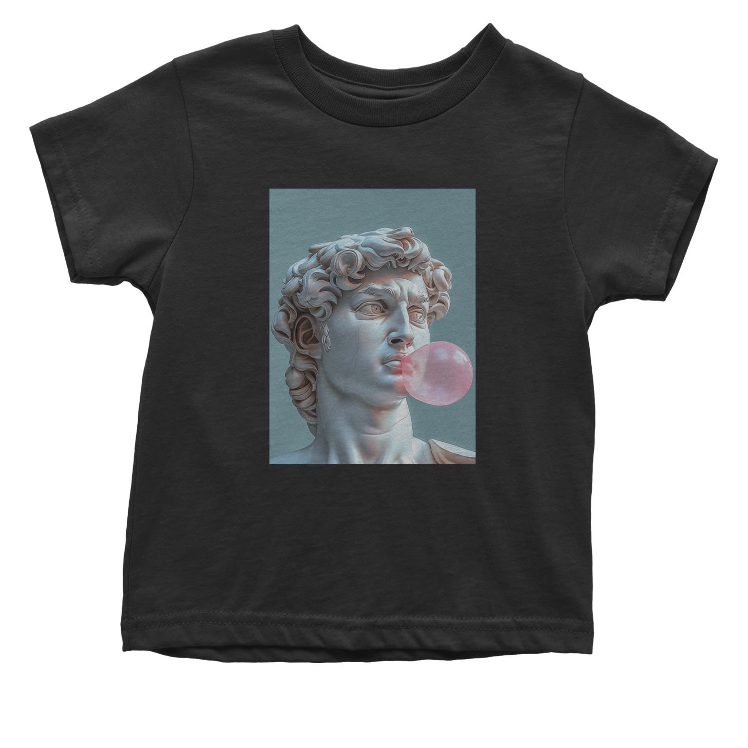 Michelangelo's David with Bubble Gum Contemporary Statue Art Infant One-Piece Romper Bodysuit and Toddler T-shirt Black