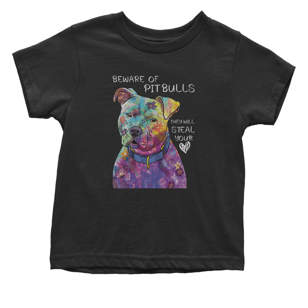 Beware Of Pit Bulls, They Will Steal Your Heart  Infant One-Piece Romper Bodysuit and Toddler T-shirt Black
