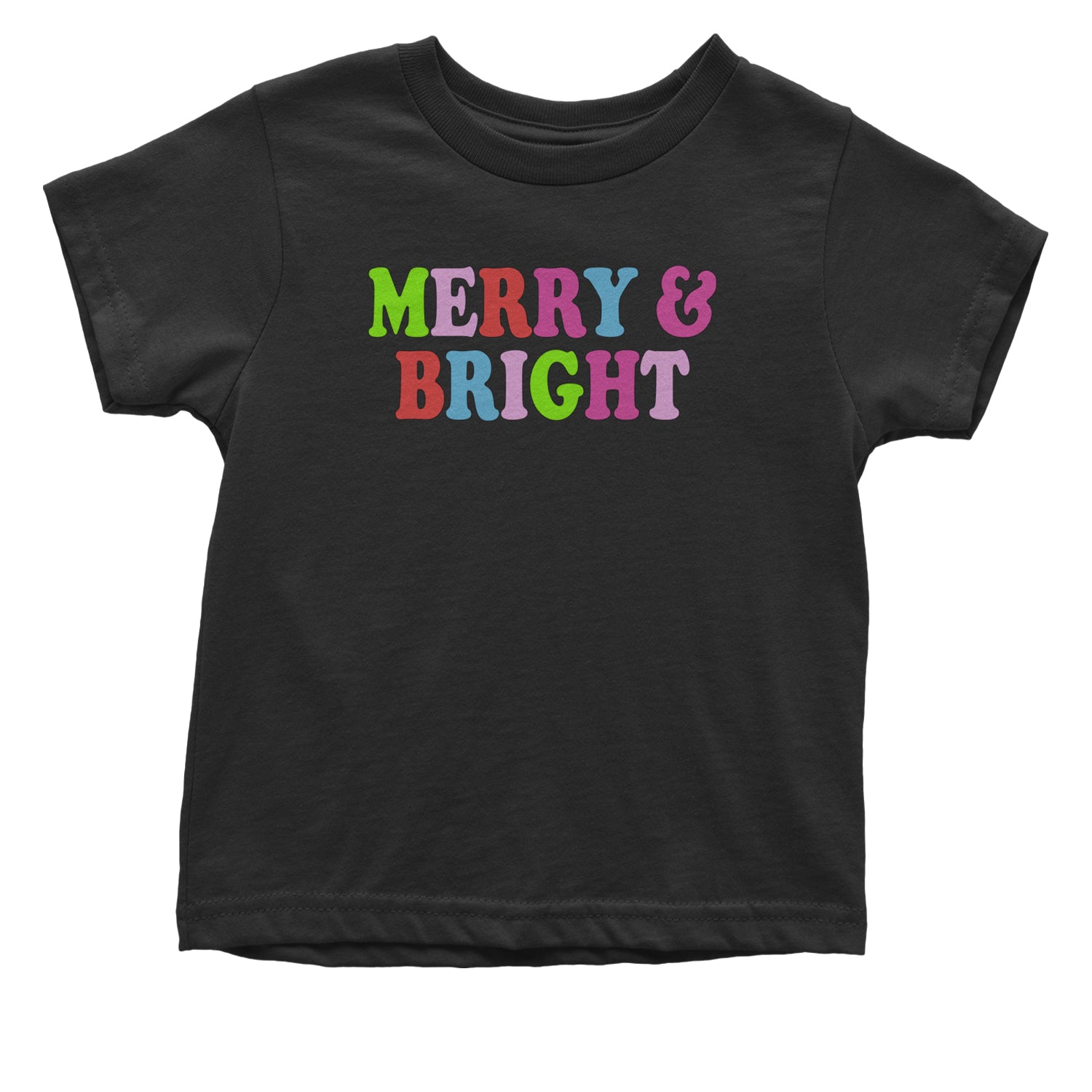 Merry and Bright Festive Christmas Holiday Infant One-Piece Romper Bodysuit and Toddler T-shirt Black