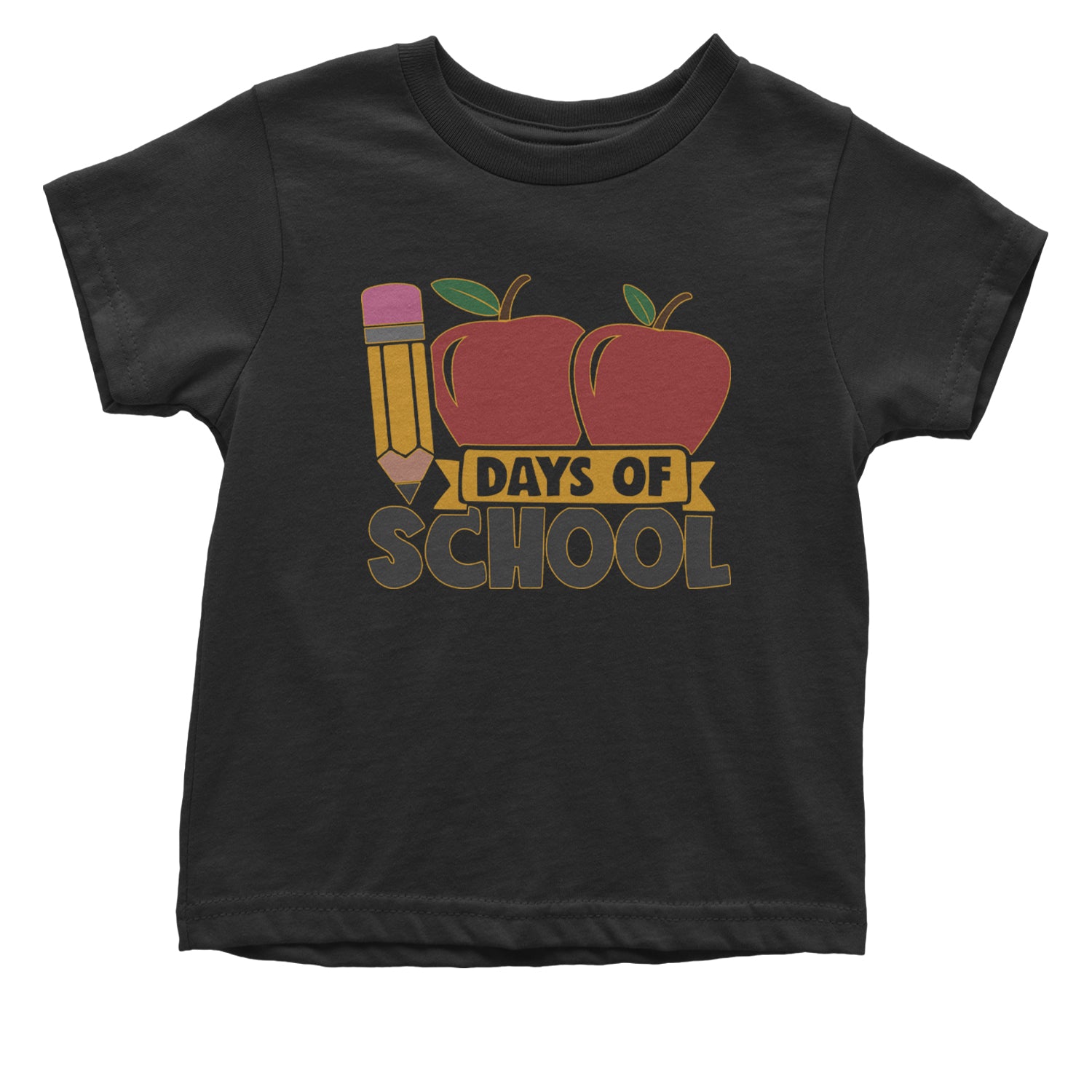 100 Days Of School Apple Pencil Infant One-Piece Romper Bodysuit and Toddler T-shirt Black