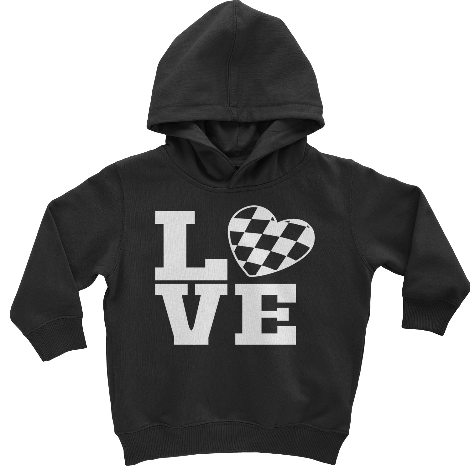 Love Racing Checkered Flag Heart Toddler Hoodie And Infant Fleece Romper Black