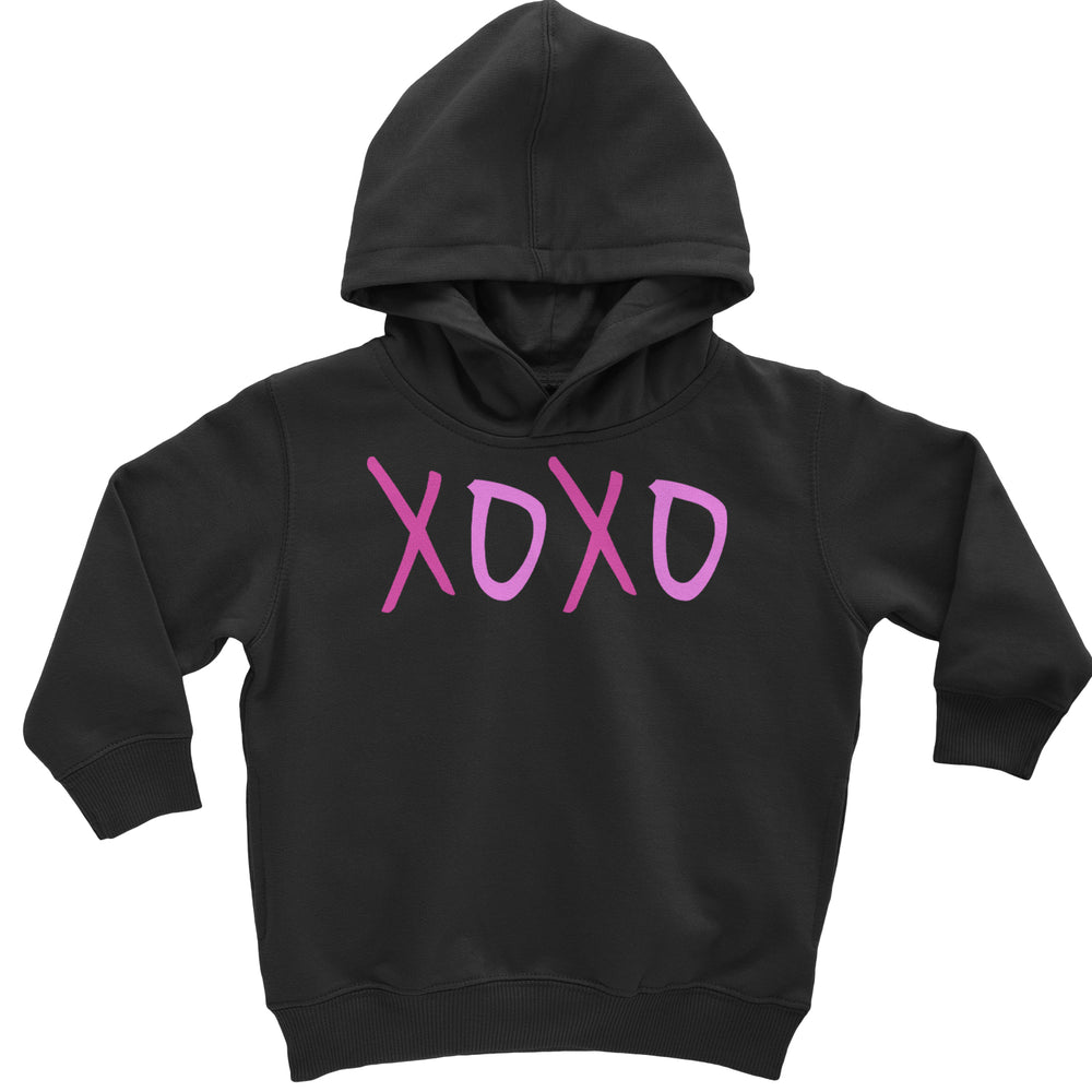 XOXO Pink Print graphic on Toddler Hoodie and Baby Fleece Onesie in Black