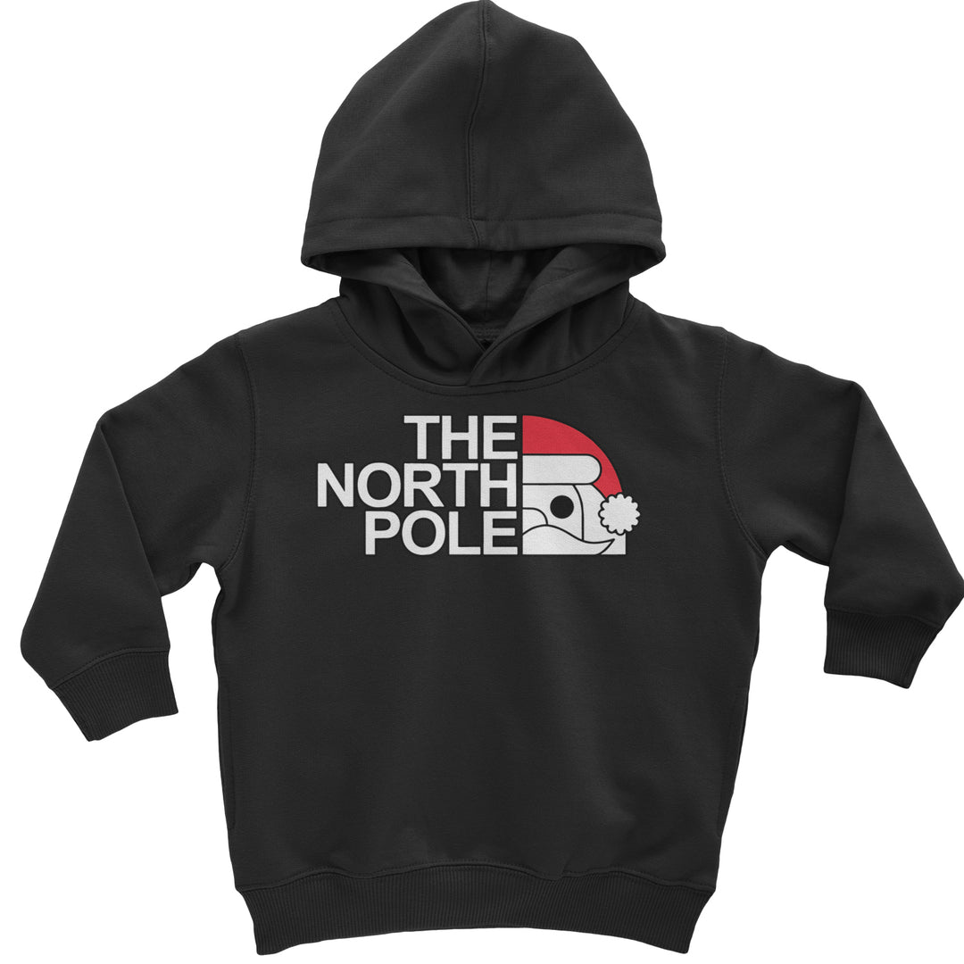 The North Pole Santa Face graphic on Toddler Hoodie and Baby Fleece Onesie in Black