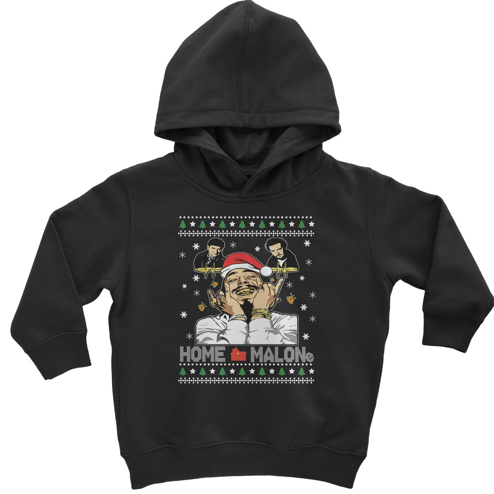 Home Malone Ugly Christmas graphic on Toddler Hoodie and Baby Fleece Onesie in Black