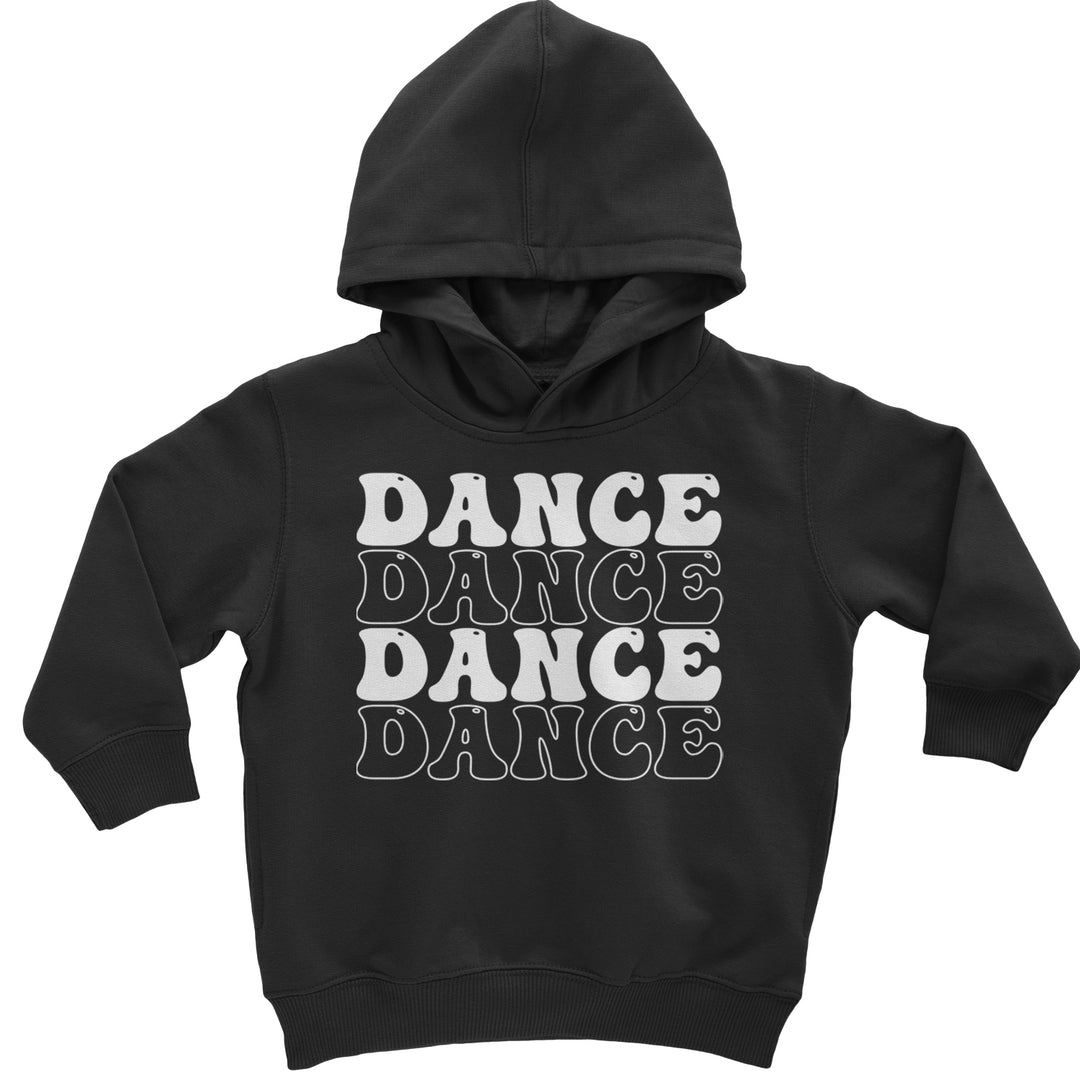 Stacked retro "DANCE" chant artwork on Toddler Pullover Fleece Hoodie and Infant Fleece One-Piece