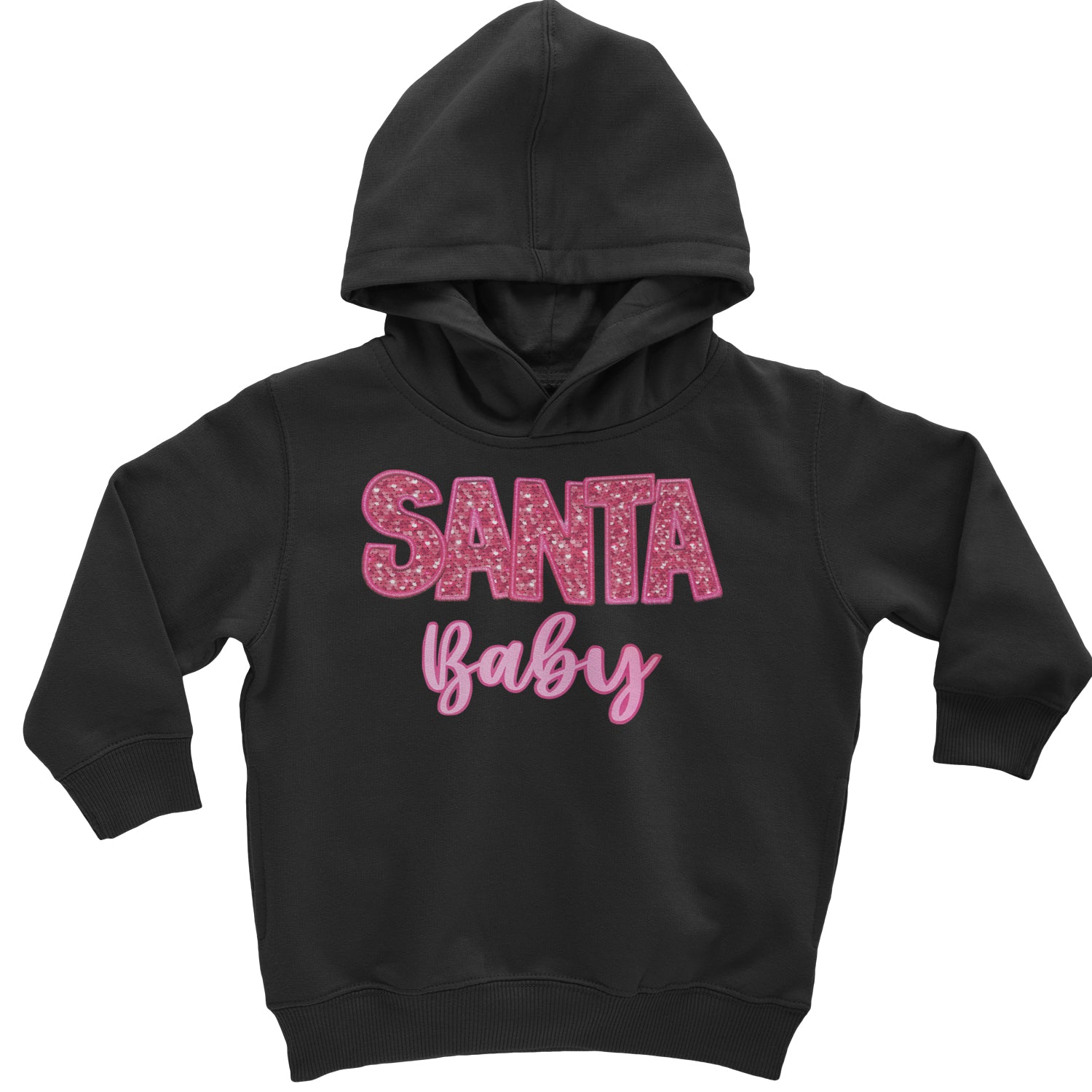 Santa Baby Faux Patch and Sequins Toddler Hoodie And Infant Fleece Romper Black