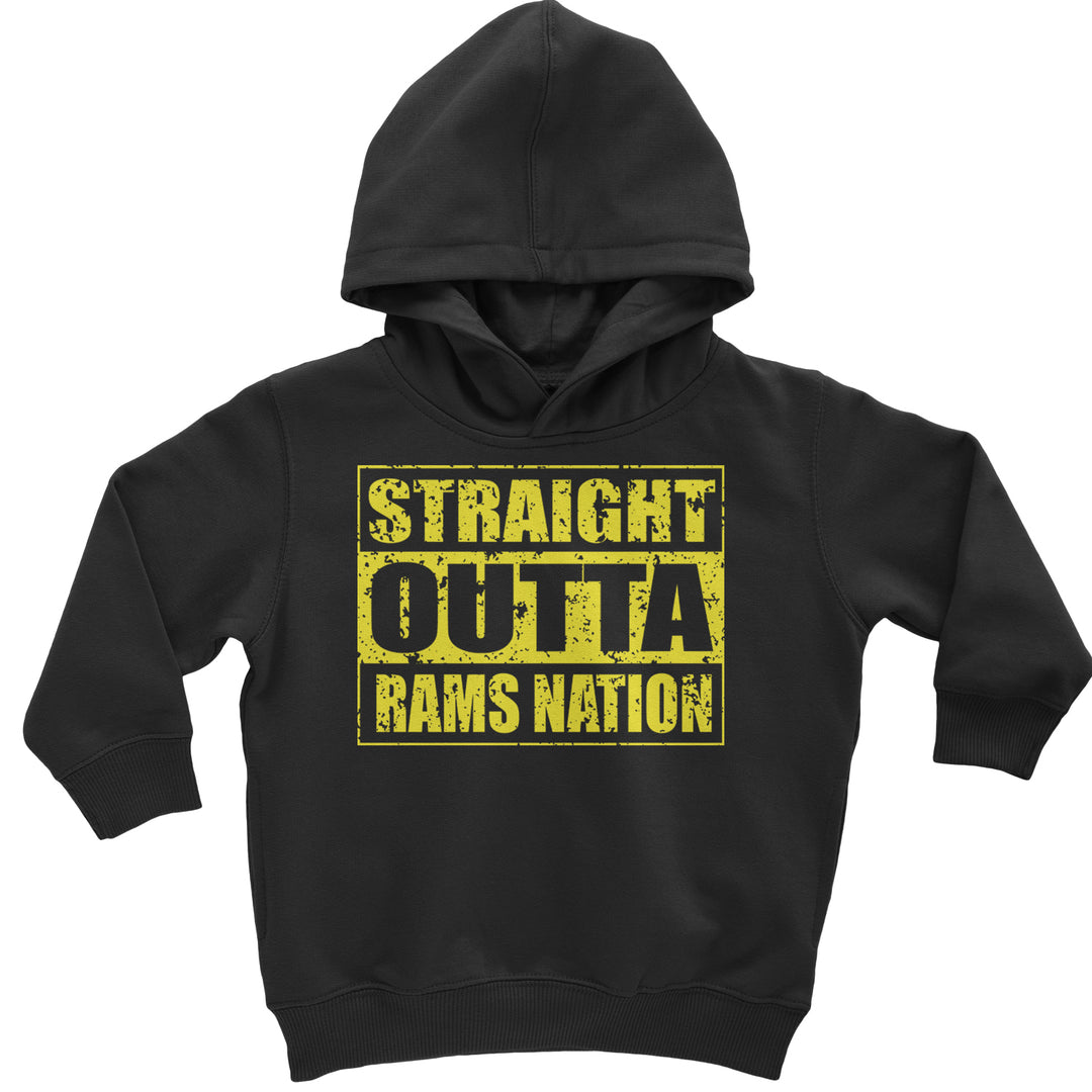 Distressed block-letter football pride graphic on a toddler pullover fleece hoodie and an infant footless fleece one-piece
