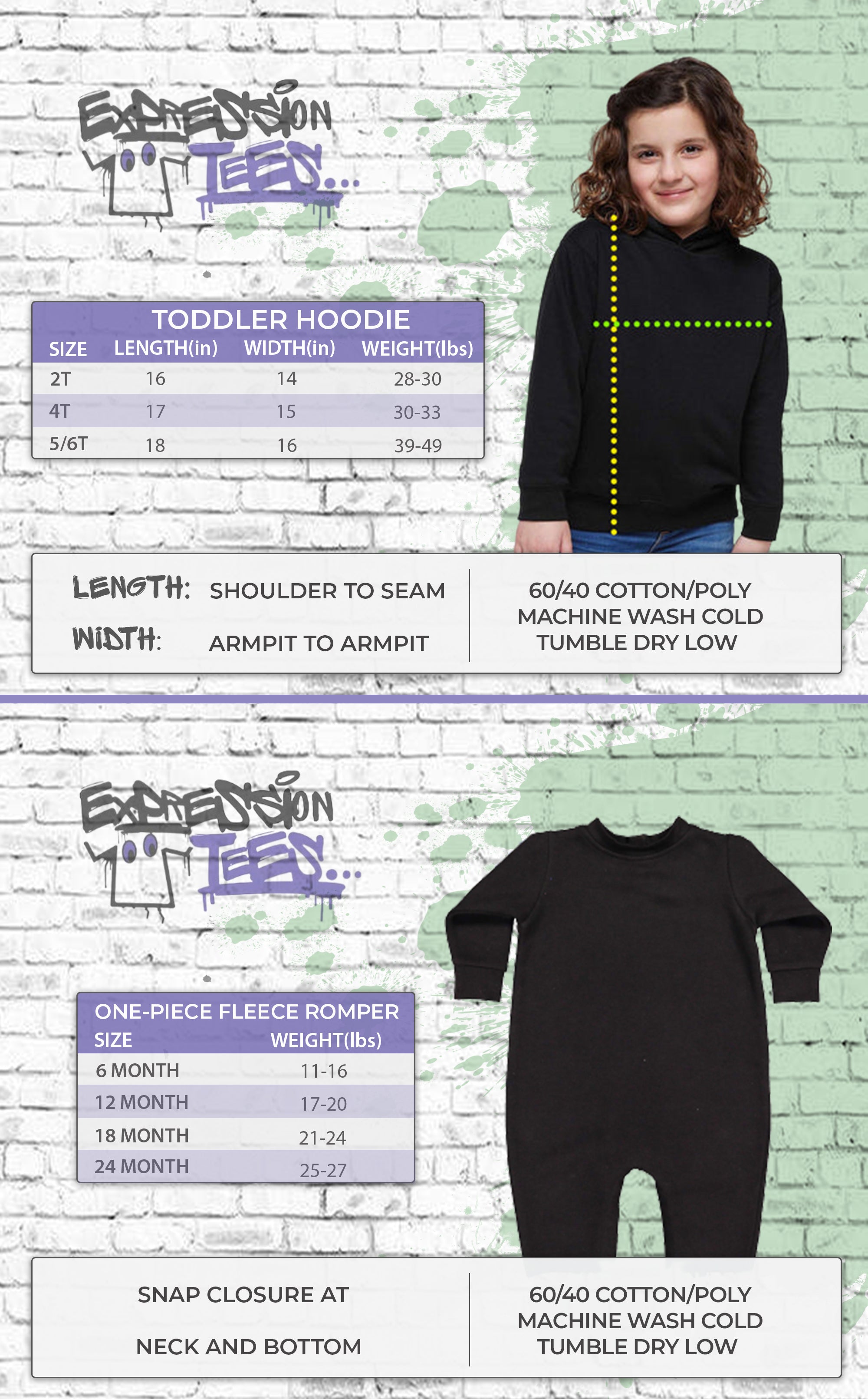 Toddler Hoodie size chart
