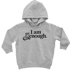 Tie-dye-style "I am Kenough" pop-culture graphic on a Toddler Pullover Fleece Hoodie and Infant Fleece One-Piece