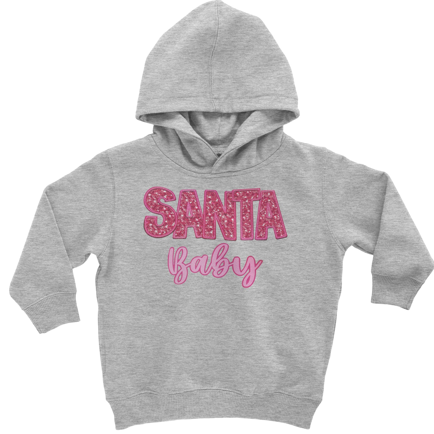 Santa Baby Faux Patch and Sequins Toddler Hoodie And Infant Fleece Romper Heather Grey