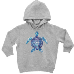 Tie-dye blue and purple sea turtle graphic on a Toddler Pullover Fleece Hoodie and an Infant Fleece One-Piece