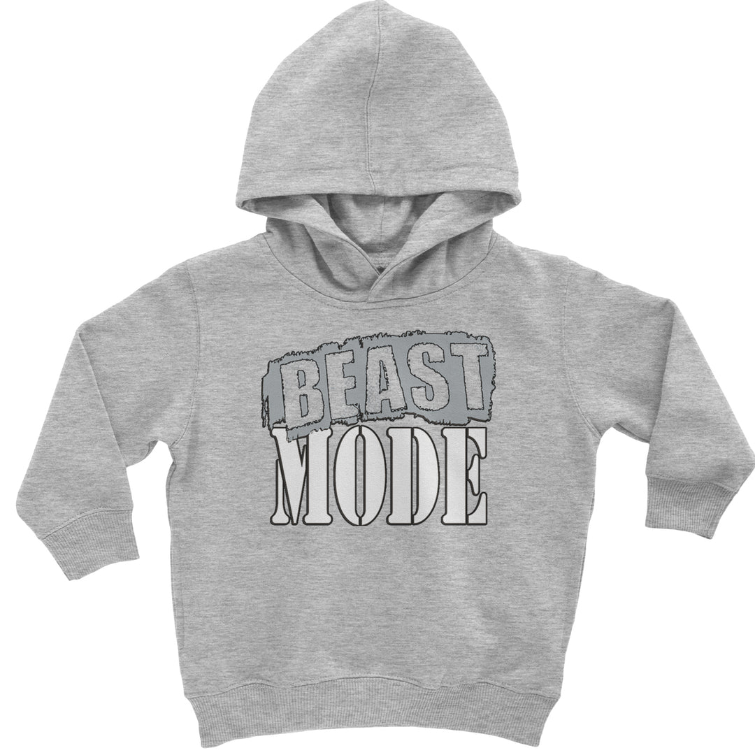 Beast Mode Training Gym Workout graphic on Toddler Hoodie and Baby Fleece Onesie in Heather Grey