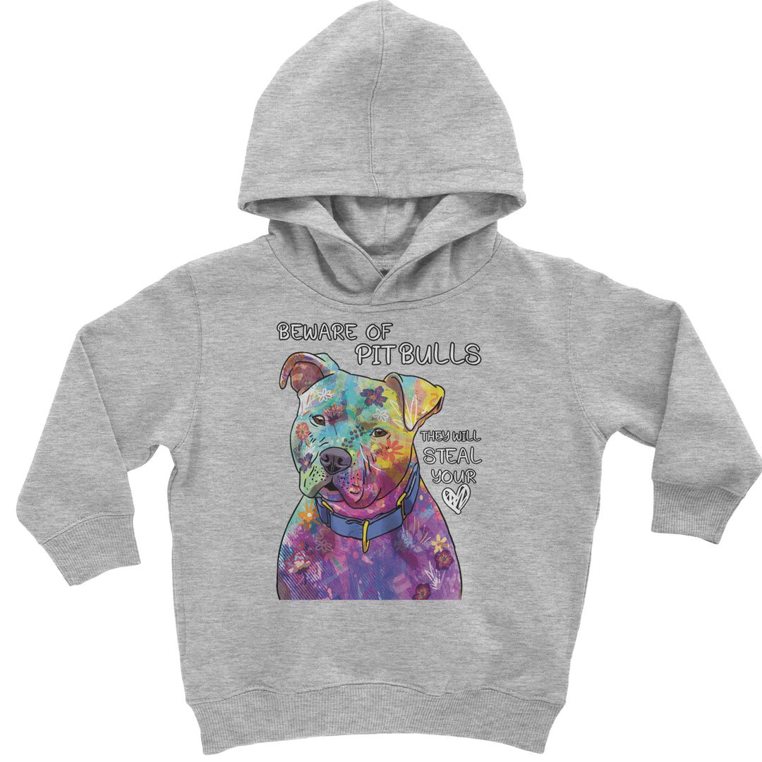 Beware Of Pit Bulls, They Will Steal Your Heart  Toddler Hoodie And Infant Fleece Romper Heather Grey