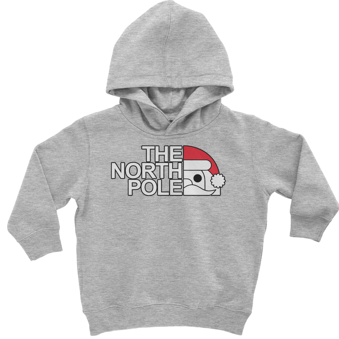 The North Pole Santa Face graphic on Toddler Hoodie and Baby Fleece Onesie in Heather Grey