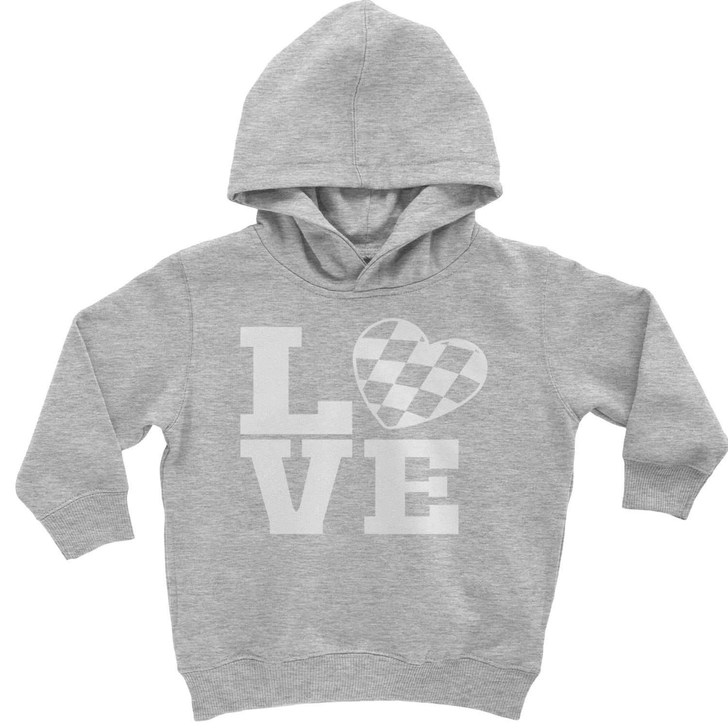 Love Racing Checkered Flag Heart Toddler Hoodie And Infant Fleece Romper Heather Grey