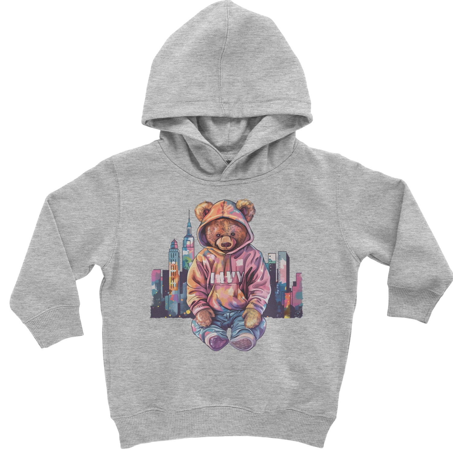 City Skyline Urban Graffiti Bear Toddler Hoodie Or Infant Fleece Romper Heather Grey