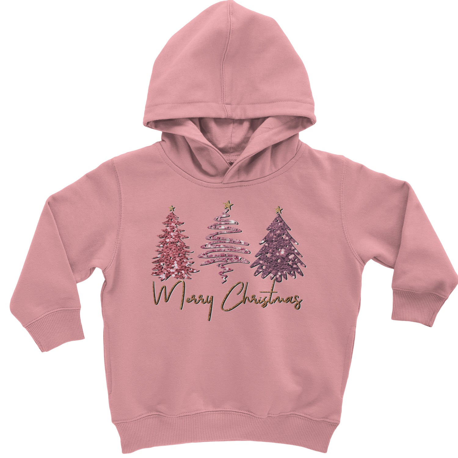 Merry Christmas Faux Glitter Trees Toddler Hoodie And Infant Fleece Romper Mauve