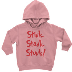 Stink Stank Stunk Gr-nch graphic on Toddler Hoodie and Baby Fleece Onesie in Mauve