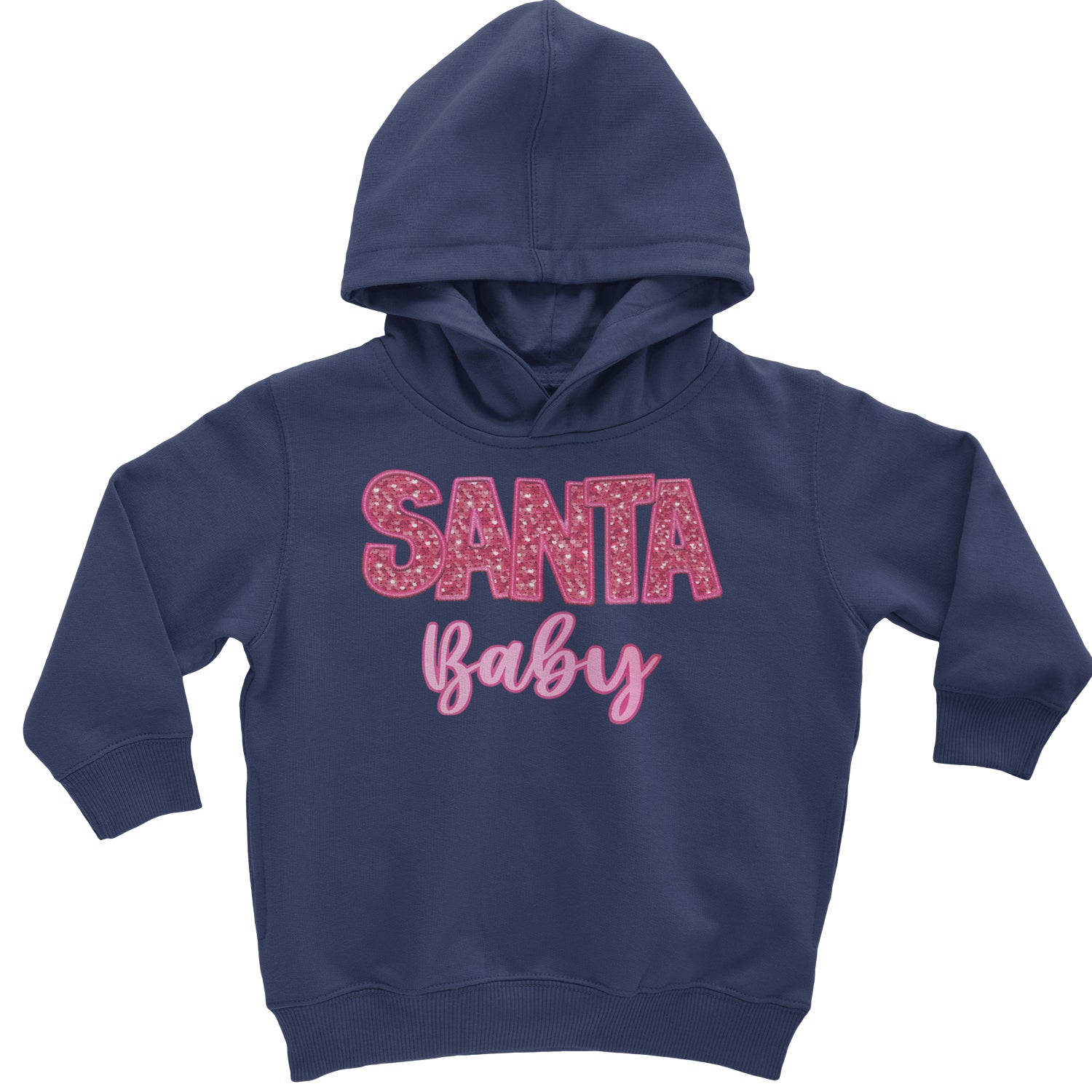 Santa Baby Faux Patch and Sequins Toddler Hoodie And Infant Fleece Romper Navy Blue