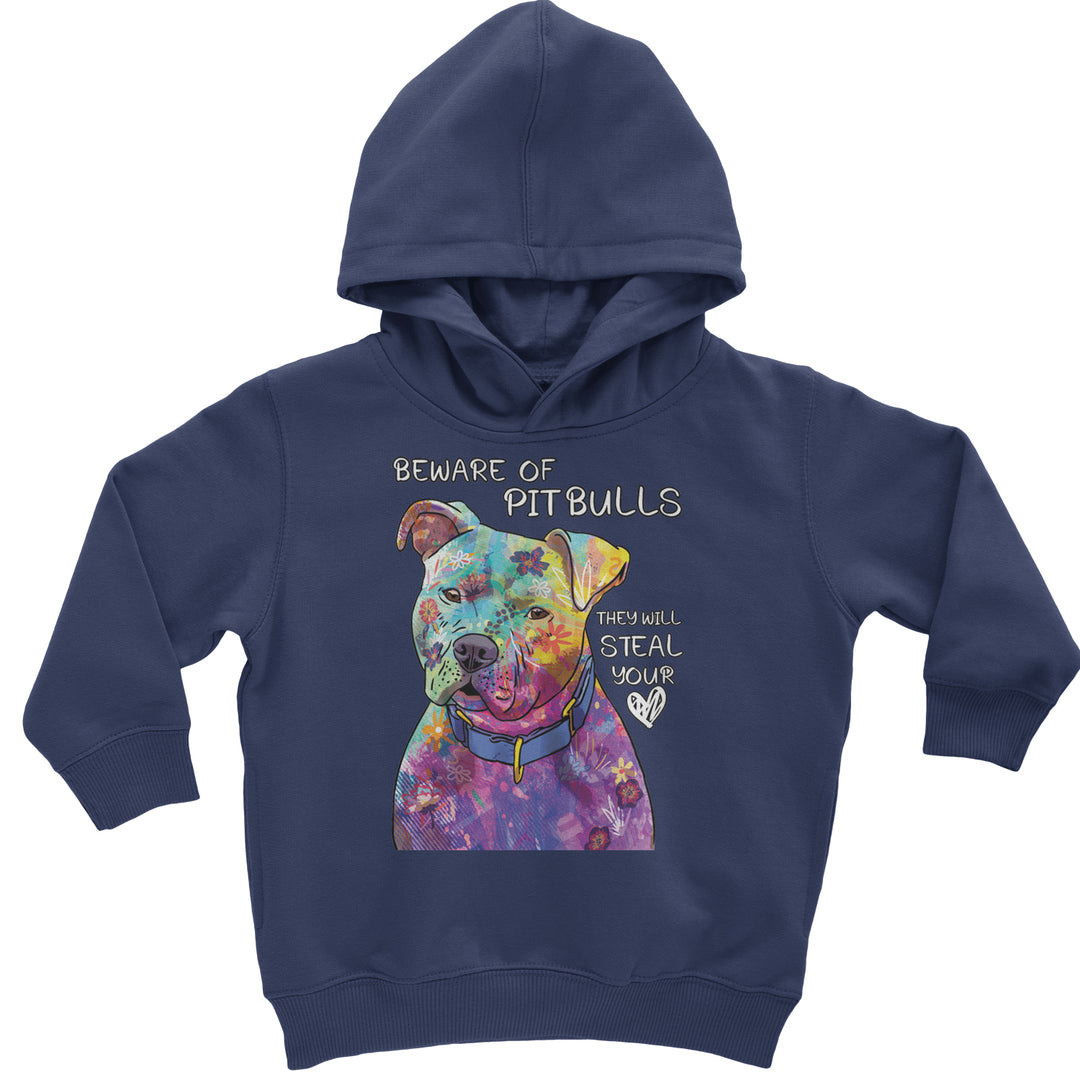 Beware Of Pit Bulls, They Will Steal Your Heart  Toddler Hoodie And Infant Fleece Romper Navy Blue