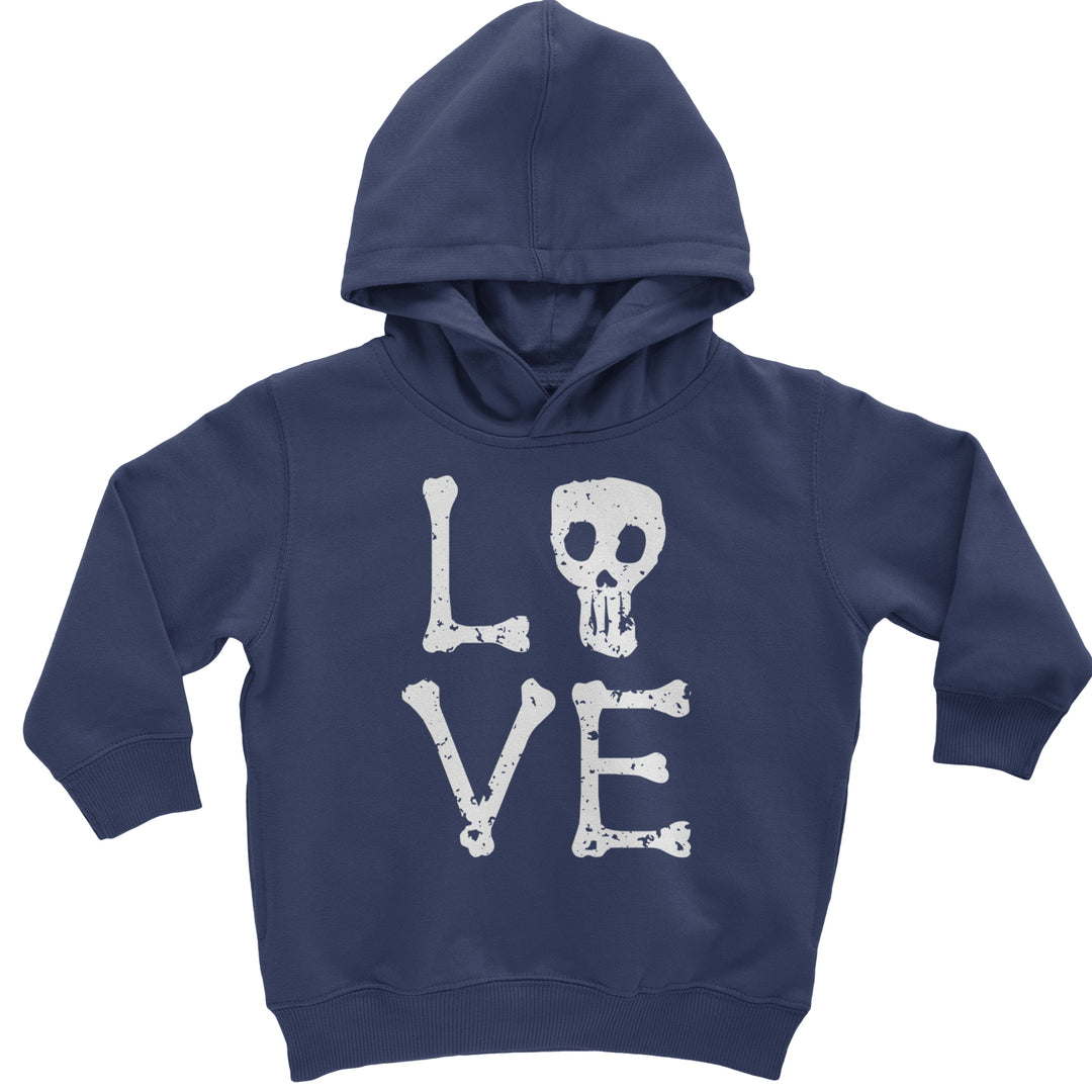 Love Skeleton Bones graphic on Toddler Hoodie and Baby Fleece Onesie in Navy Blue