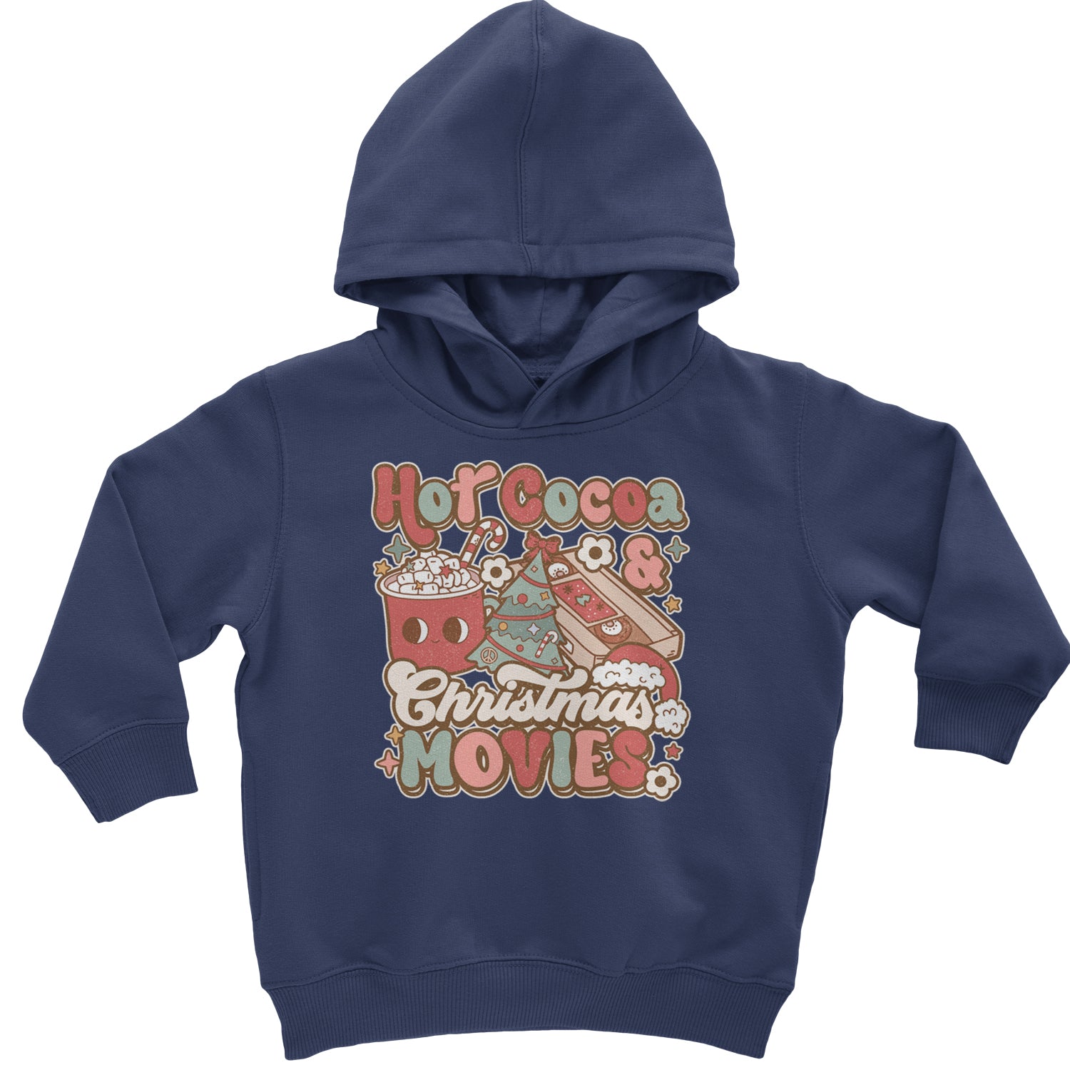 Hot Cocoa And Christmas Movies Holiday Toddler Hoodie And Infant Fleece Romper Navy Blue