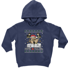 Home Malone Ugly Christmas graphic on Toddler Hoodie and Baby Fleece Onesie in Navy Blue