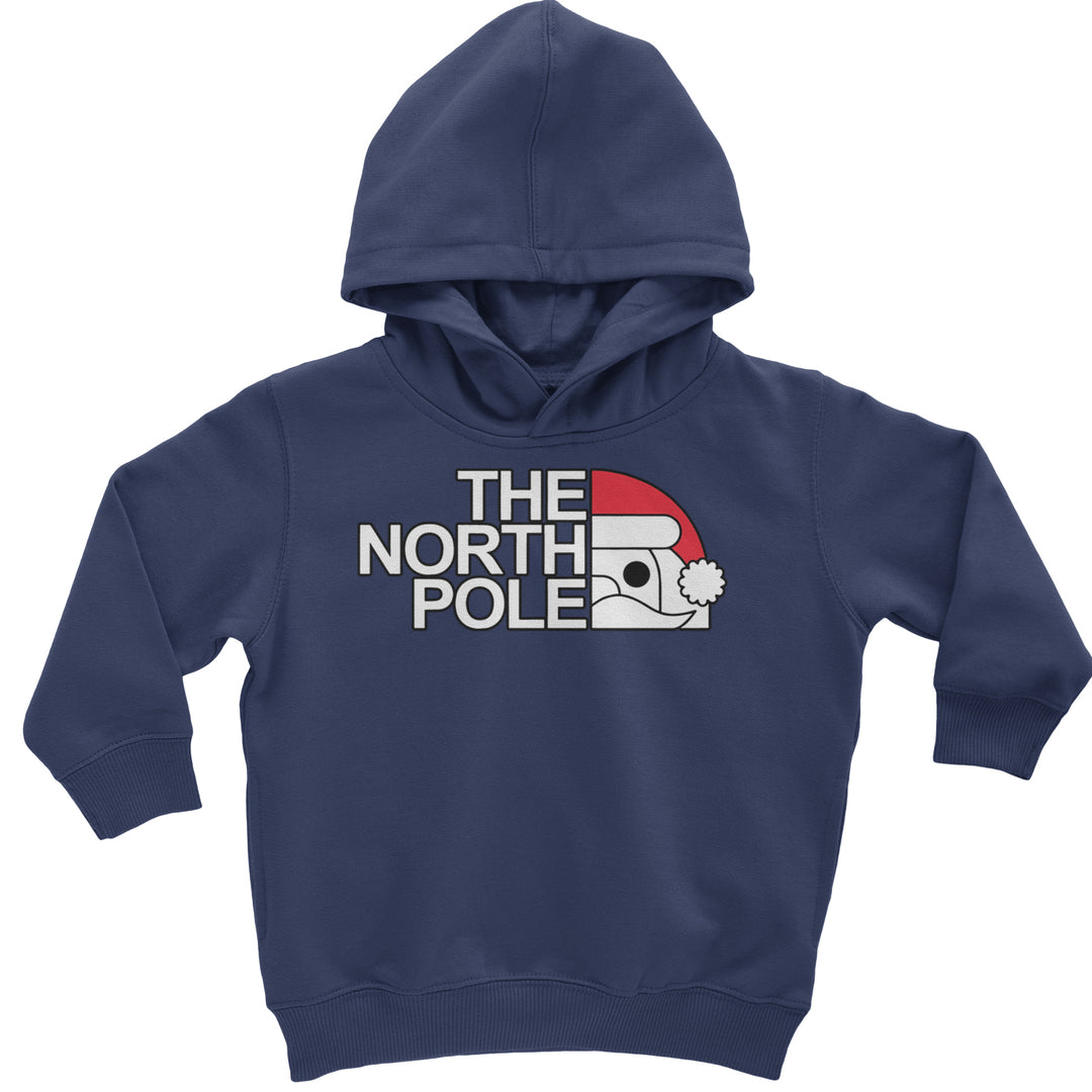The North Pole Santa Face graphic on Toddler Hoodie and Baby Fleece Onesie in Navy Blue
