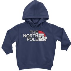 The North Pole Santa Face graphic on Toddler Hoodie and Baby Fleece Onesie in Navy Blue