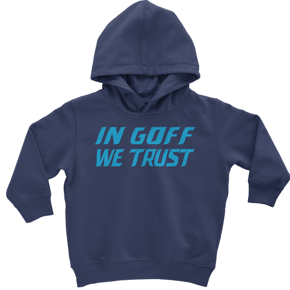 In Goff We Trust Detroit graphic on Toddler Hoodie and Baby Fleece Onesie in Navy Blue