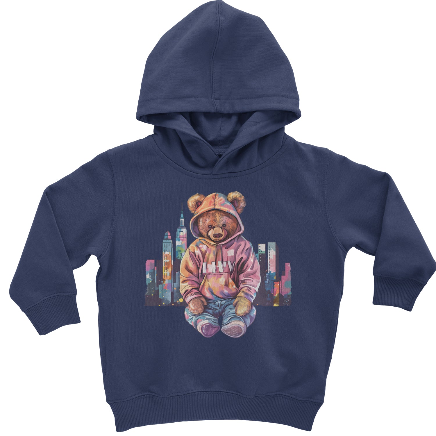 City Skyline Urban Graffiti Bear Toddler Hoodie Or Infant Fleece Romper Navy Blue