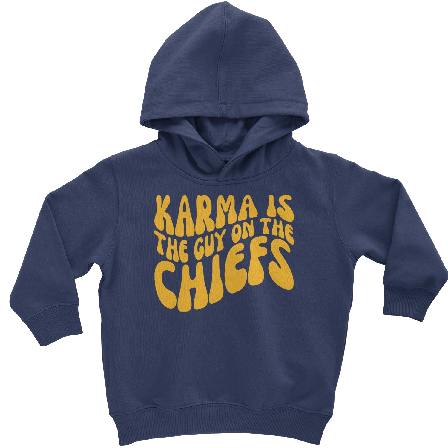 Karma Is The Guy On The Chiefs Boyfriend Toddler Hoodie And Infant Fleece Romper Navy Blue