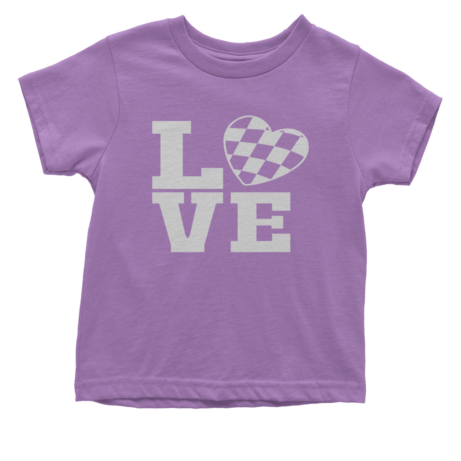 Love Racing Checkered Flag Heart Infant One-Piece Romper Bodysuit and Toddler T-shirt Lavender