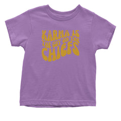 Karma Is The Guy On The Chiefs Boyfriend Infant One-Piece Romper Bodysuit and Toddler T-shirt Lavender