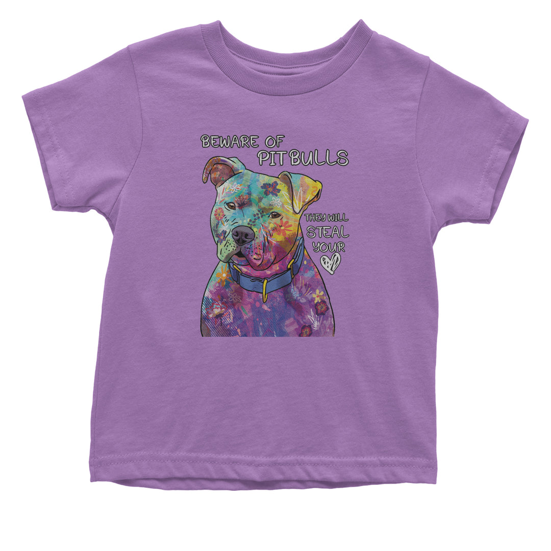 Beware Of Pit Bulls, They Will Steal Your Heart  Infant One-Piece Romper Bodysuit and Toddler T-shirt Lavender