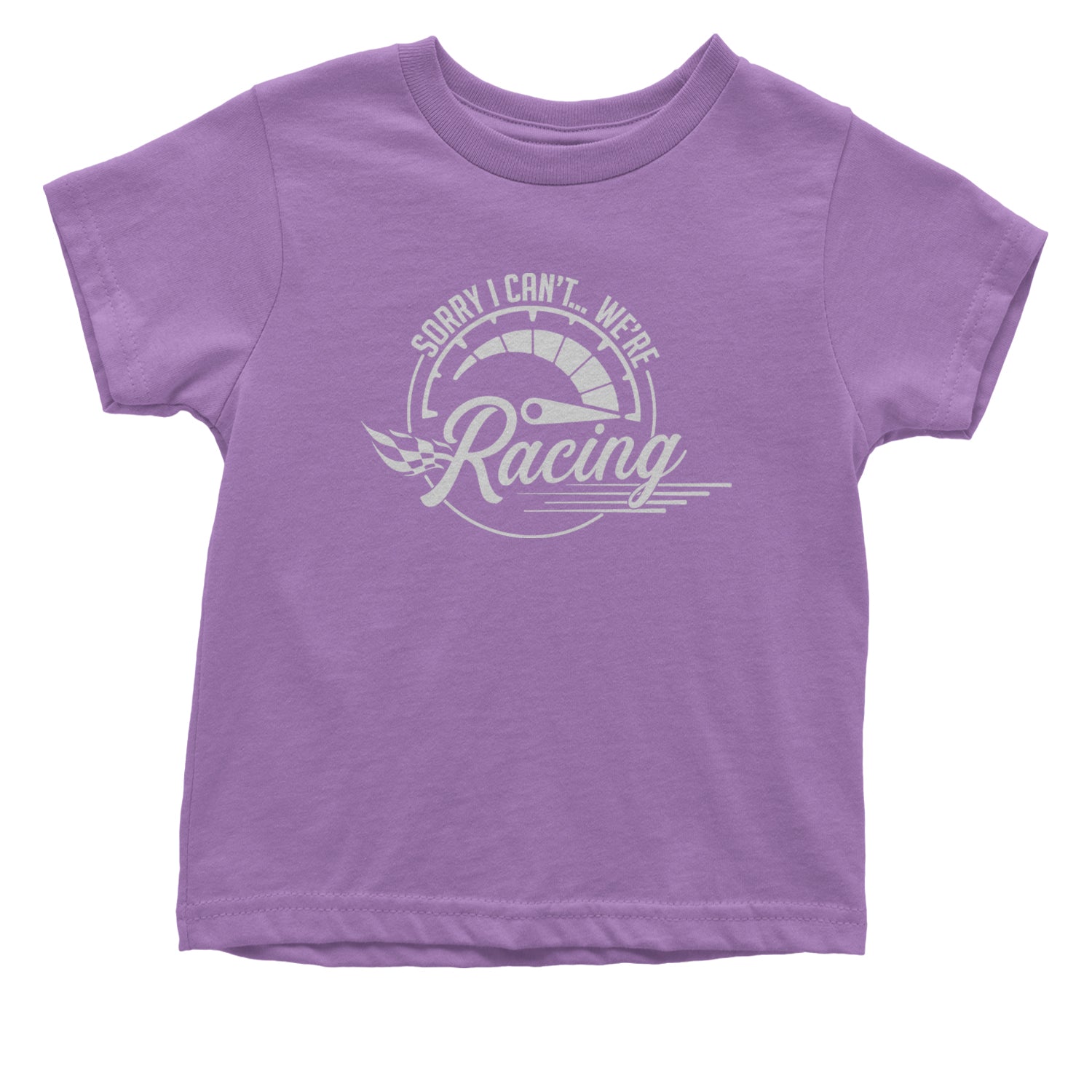 Sorry I Can't, We're Racing Infant One-Piece Romper Bodysuit and Toddler T-shirt Lavender