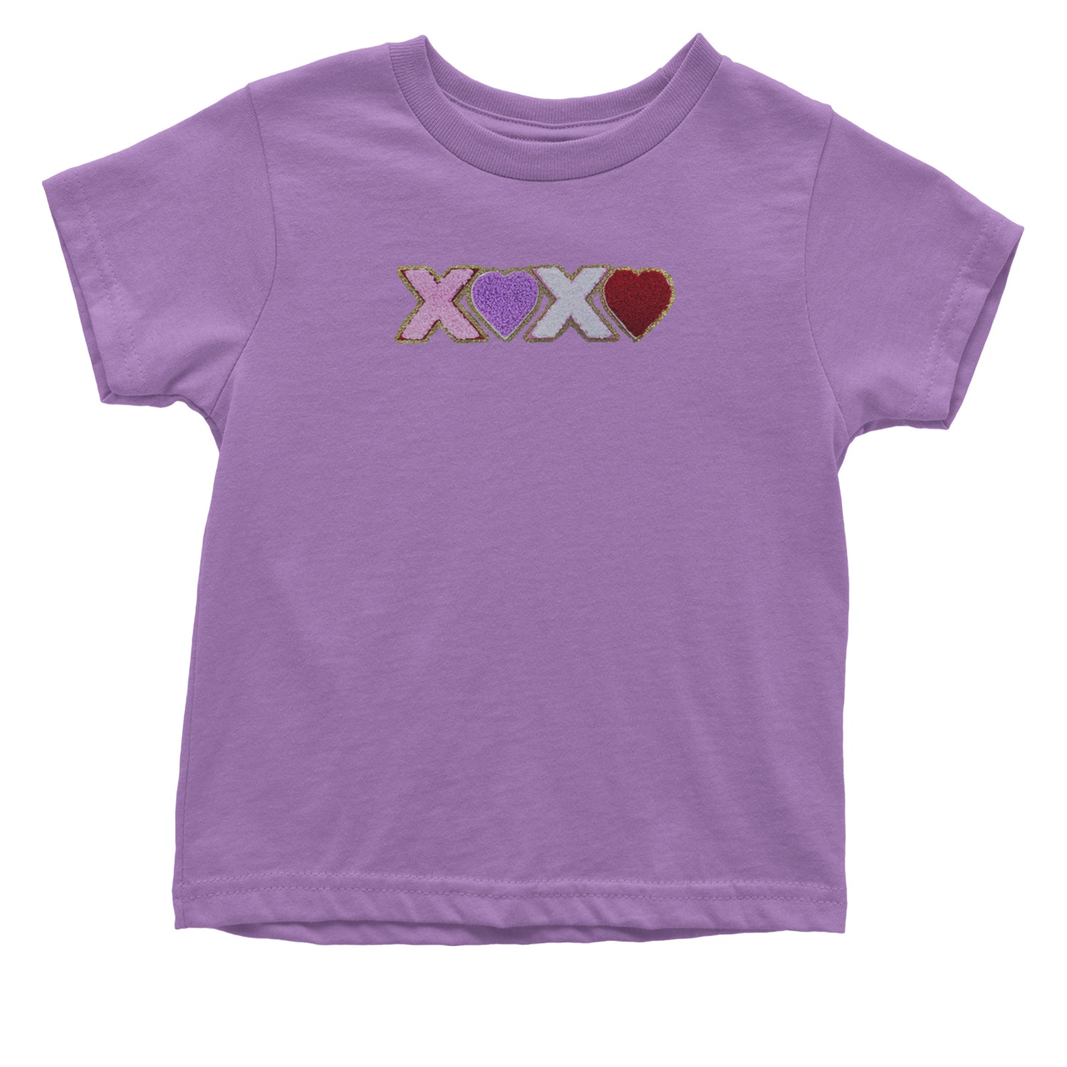 XOXO Chenille Patch Valentines Days Infant One-Piece Romper Bodysuit and Toddler T-shirt Lavender