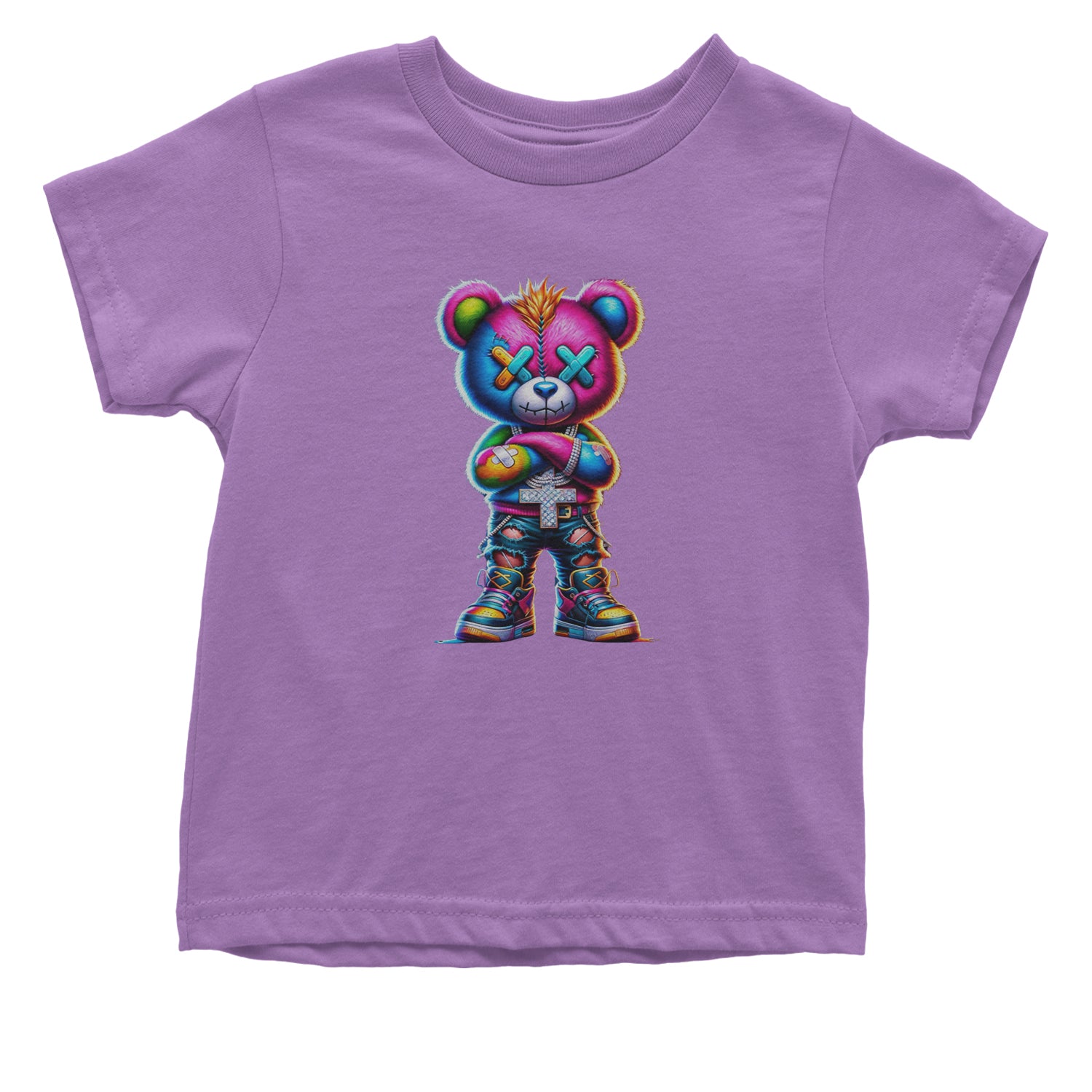 Stitched Neon Urban Graffiti Bear Infant One-Piece Romper Bodysuit Or Toddler T-shirt Lavender