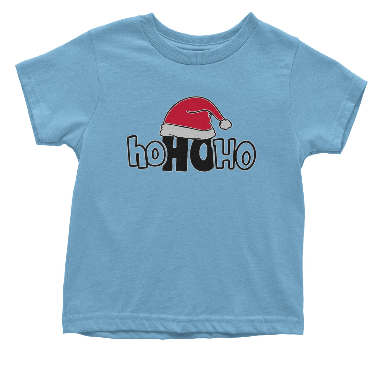 Ho Ho Ho Santa Christmas Hat Infant One-Piece Romper Bodysuit and Toddler T-shirt Light Blue