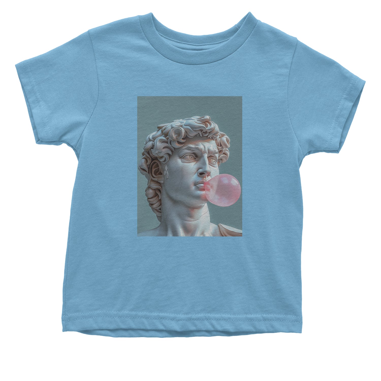 Michelangelo's David with Bubble Gum Contemporary Statue Art Infant One-Piece Romper Bodysuit and Toddler T-shirt Light Blue