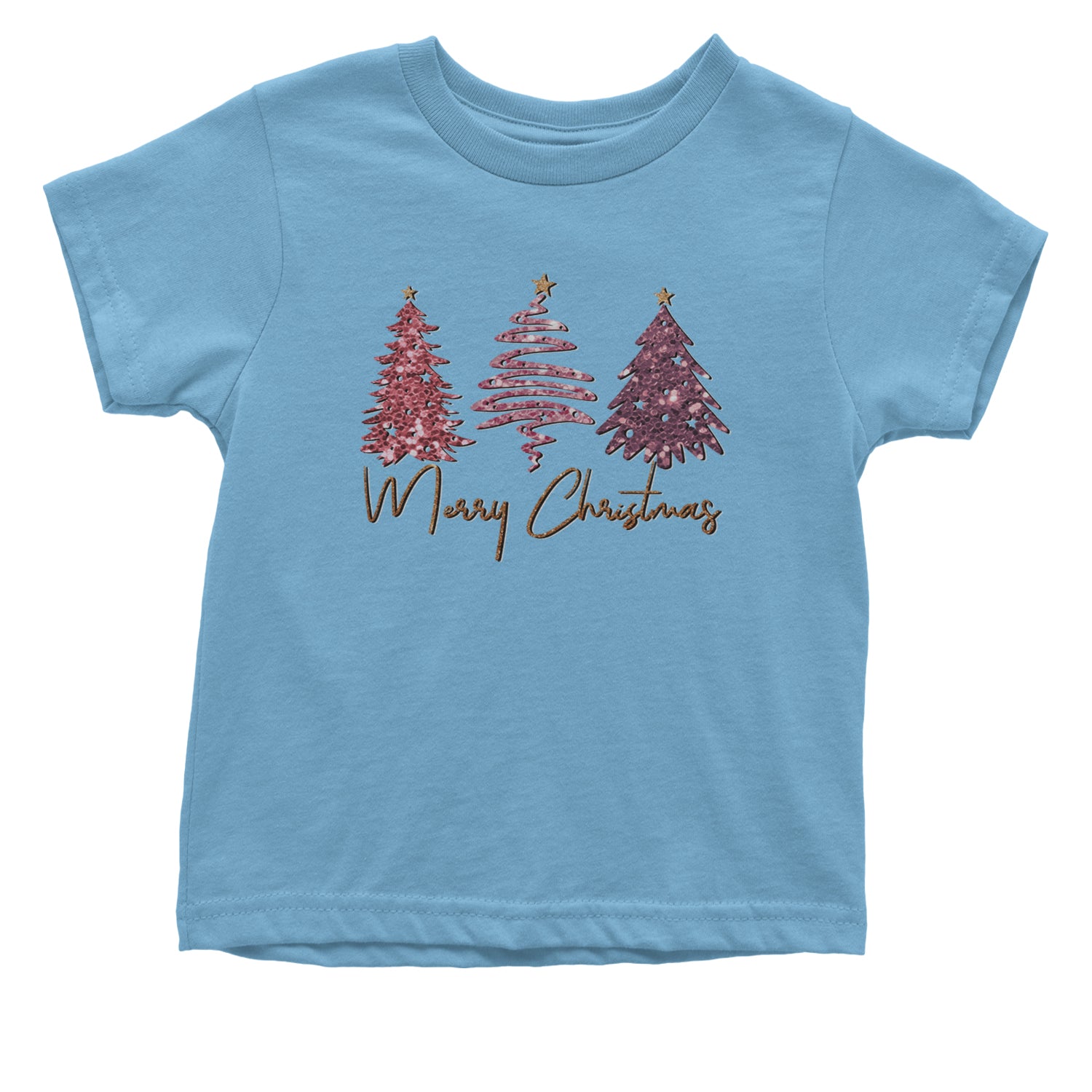 Merry Christmas Faux Glitter Trees Infant One-Piece Romper Bodysuit and Toddler T-shirt Light Blue